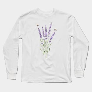 Watercolor lavender and bumble bees. Long Sleeve T-Shirt